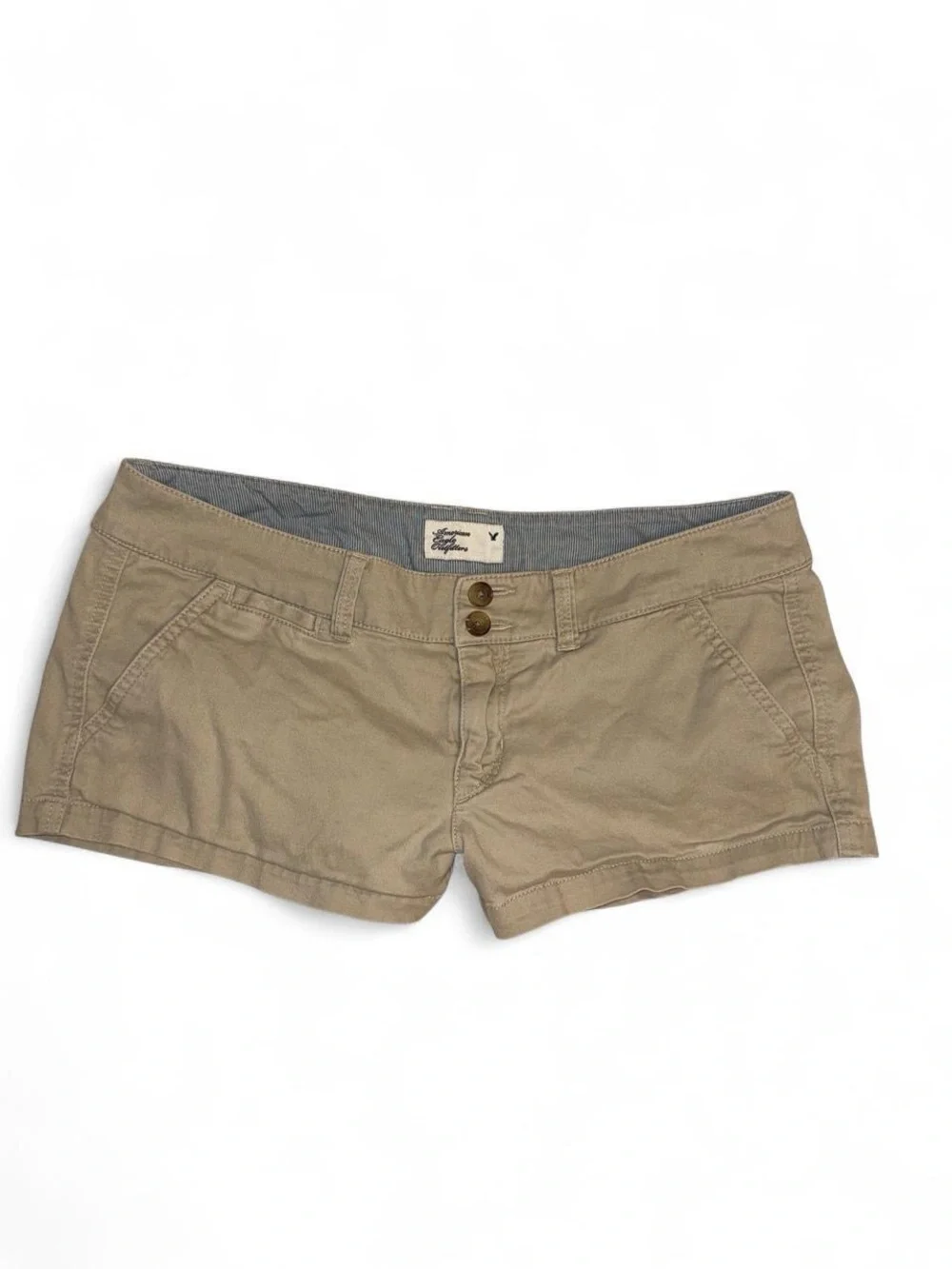 Vintage American Eagle Y2K Low Rise Khaki Chino Shortie Shorts Size 6 Preppy